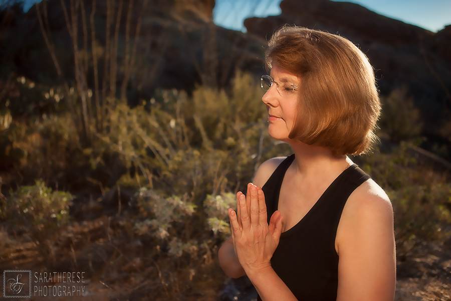 Peggy Steffens meditating at Saguaro National Monument East