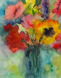 Steffens watercolor painting - Spring Bouquest - wet-into-wet flower arrangement